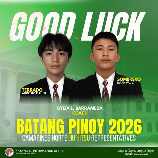 Two Warriors athletes to represent Camarines Norte in Jiu-Jitsu at Batang Pinoy 2026